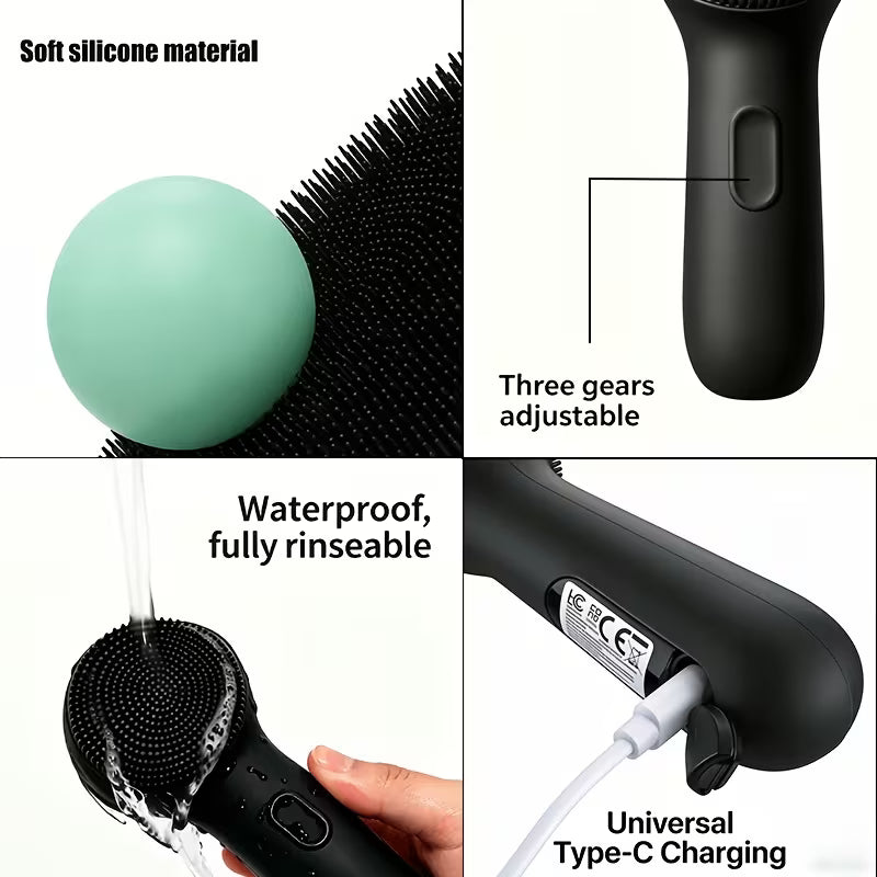 Electric Silicone Facial Cleansing Brush – 3 Speed, Waterproof & Rechargeable