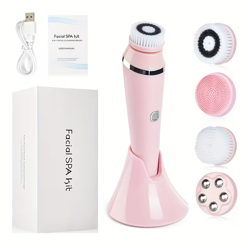 4-in-1 Rechargeable Facial Cleansing & Massage Brush – USB Powered