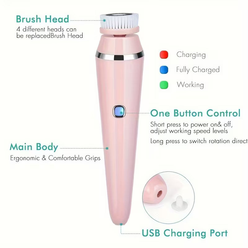 4-in-1 Rechargeable Facial Cleansing & Massage Brush – USB Powered