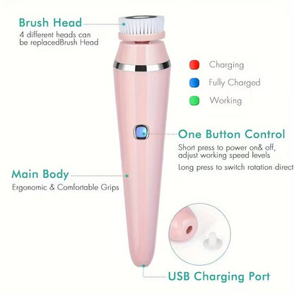 4-in-1 Rechargeable Facial Cleansing & Massage Brush – USB Powered