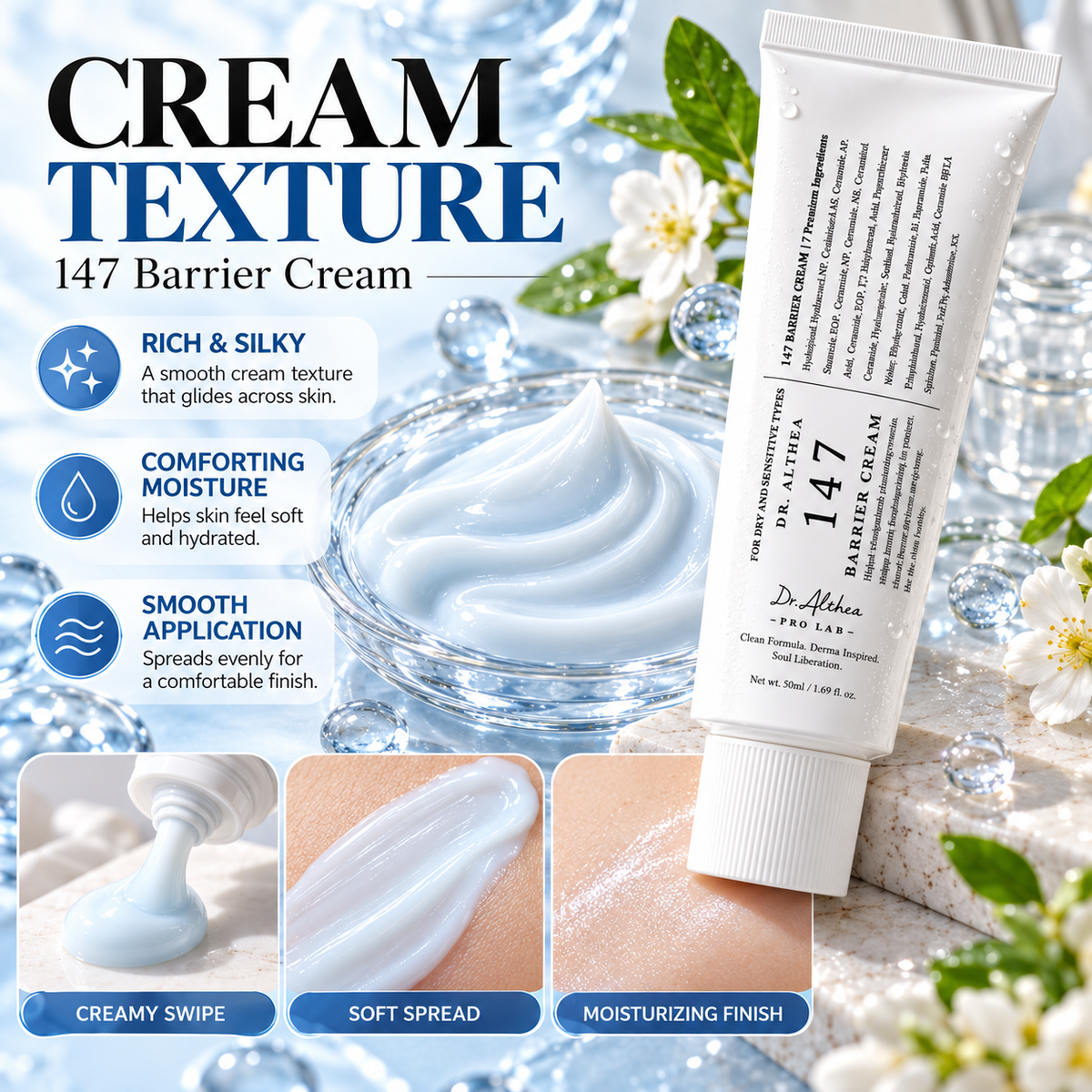 Dr. Althea 147 Barrier Cream – Azulene & Ceramide Skin Barrier Repair Moisturizer, 50ml