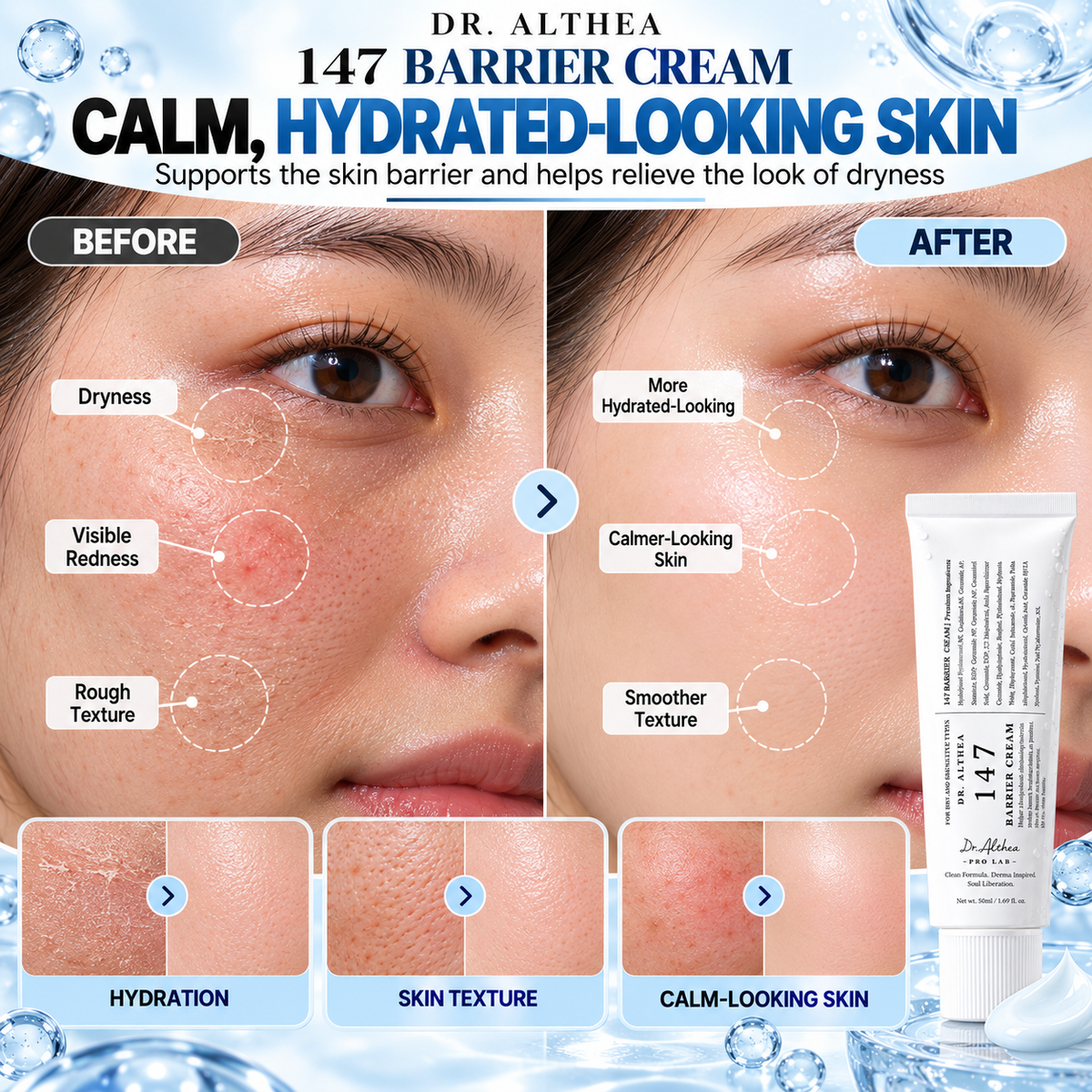 Dr. Althea 147 Barrier Cream – Azulene & Ceramide Skin Barrier Repair Moisturizer, 50ml