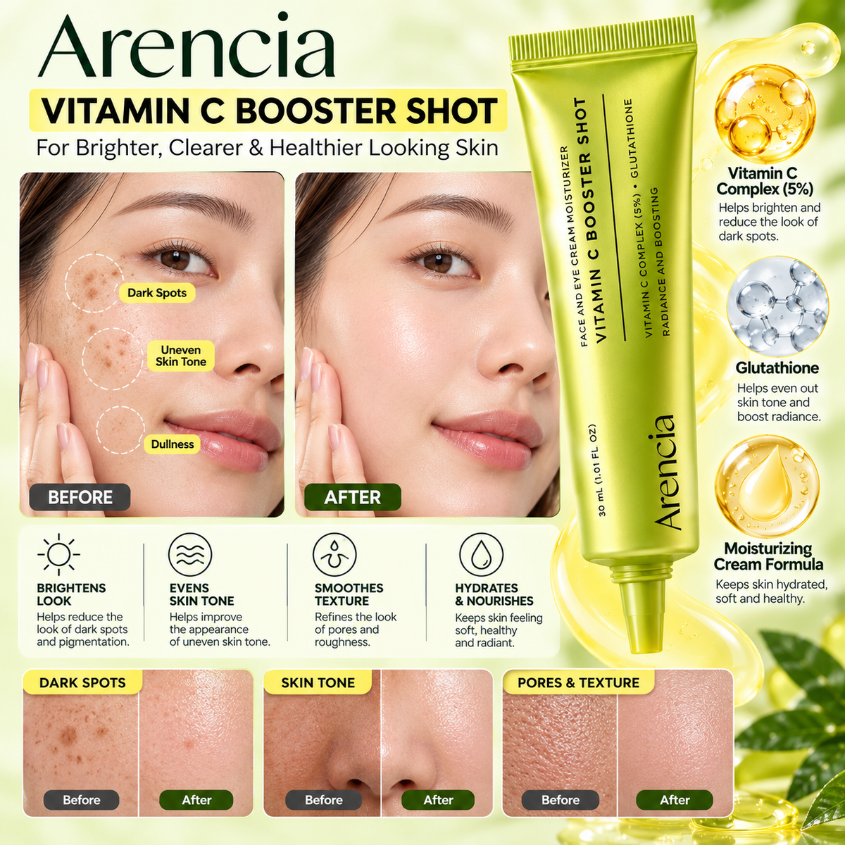 Arencia Vitamin C Booster Shot Face & Eye Cream Moisturizer – 30ml