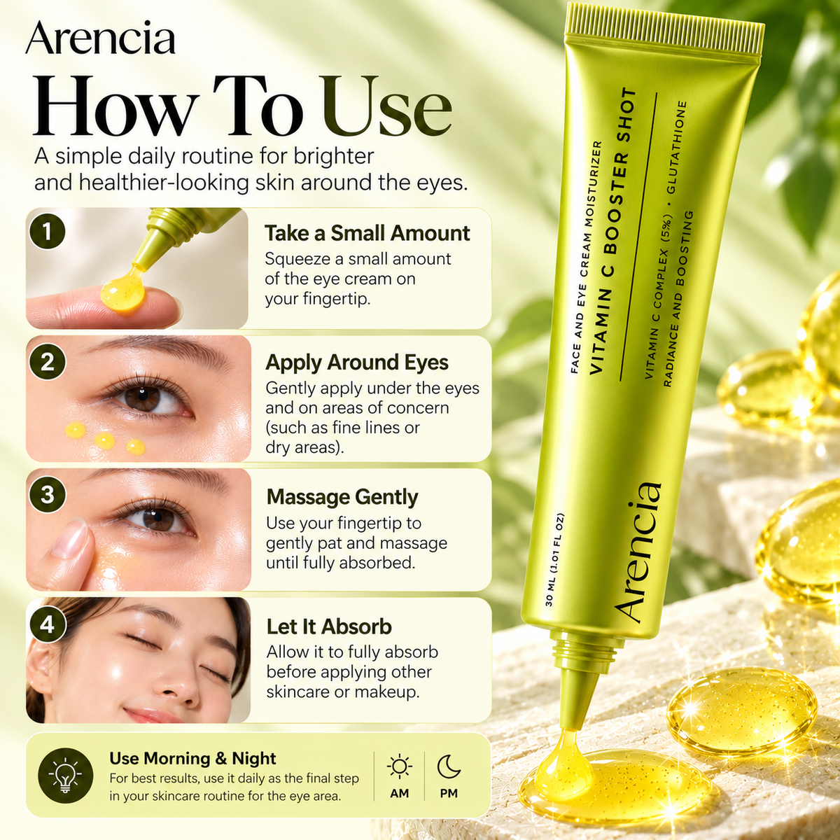 Arencia Vitamin C Booster Shot Face & Eye Cream Moisturizer – 30ml